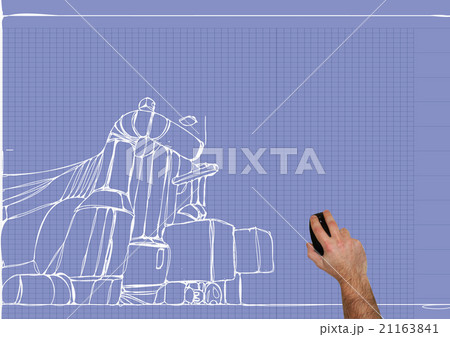 man's hand draws a design of factory 21163841
