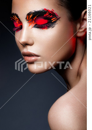 Beauty fashion model girl with dark bright orange 21166021