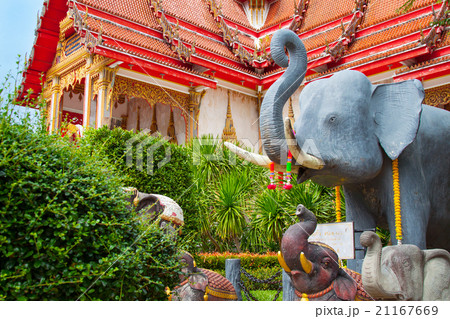Asian Temple Garden with Elephant Statue Asian Temple Garden with Elephant Statue 21167669