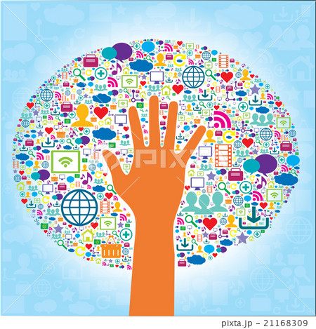 Communication and icons of social media and hand 21168309