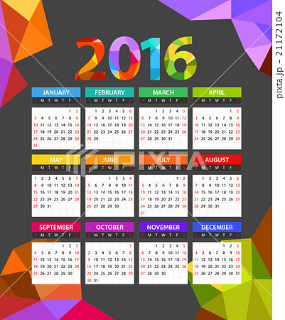 2016 year color calendar template 21172104