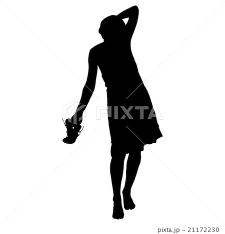 beautiful woman in dress barefoot with shoes in 21172230