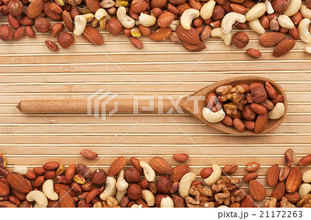 Wooden spoon with  dried  nuts 21172263