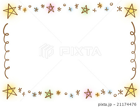 おしゃれな手書きペン画風 シンプルな星 キラキラのフレーム 色付き 透過png 白背景のイラスト素材 21174476 Pixta