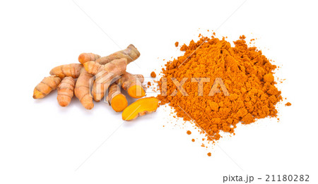 turmeric roots turmeric powder on white background 21180282