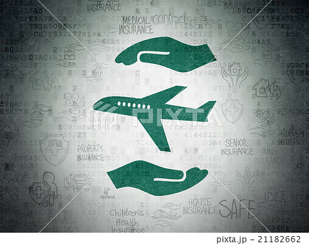 Insurance concept: Airplane And Palm on Digital Insurance concept: Airplane And Palm on Digital 21182662