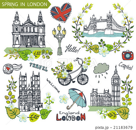 London landmark.Spring green leaves wreath group London landmark.Spring green leaves wreath group 21183679