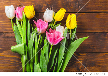 Bouquet Of Tulips In Front Of Spring Scene Bouquet Of Tulips In Front Of Spring Scene 21185064