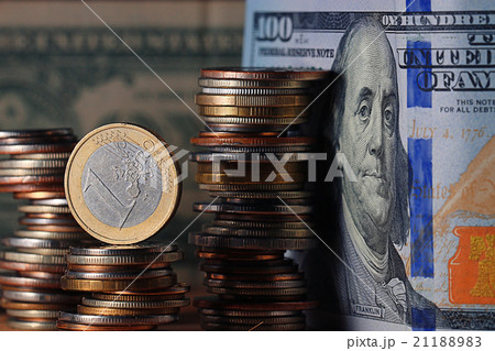 stacks of coins concept dollars euro dollar exchange rate economics 21188983