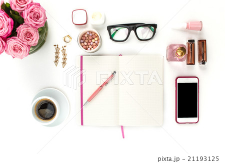 Still life of fashion woman, objects on white Still life of fashion woman, objects on white 21193125