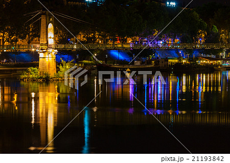 Bridge over Rhone river in Lyon, France at night 21193842