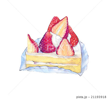 イチゴのショートケーキの水彩画イラストのイラスト素材