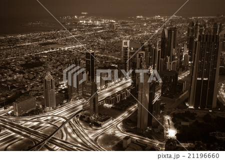Dubai downtown night scene with city lights. Top  21196660