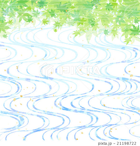 青もみじ 川面 初夏 和紙風のイラスト素材