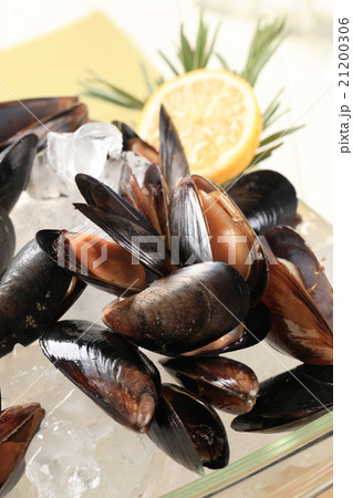 Raw mussels on ice Raw mussels on ice 21200306