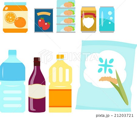 米 水 缶詰などの食料品のイラスト素材