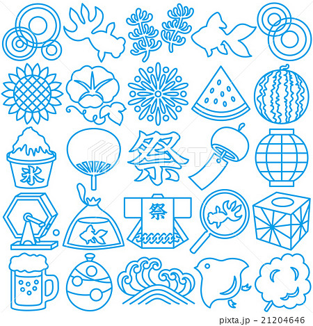 日本の夏 夏祭り 線イラストのイラスト素材