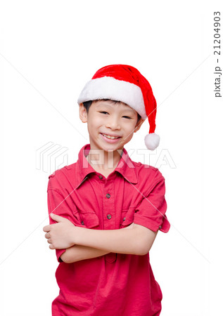 child in red T-shirt and hat over white background child in red T-shirt and hat over white background 21204903