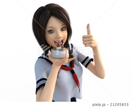 スイーツを食べる女子学生 Perming 3dcg イラスト素材のイラスト素材