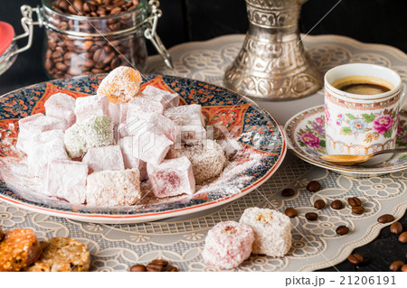 Cup of coffee with turkish delight 21206191