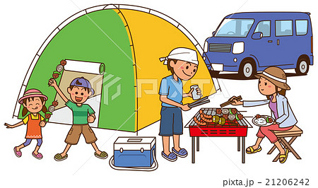 家族でバーベキューをしているイメージイラスト 家族でバーベキューをしているイメージイラスト 21206242