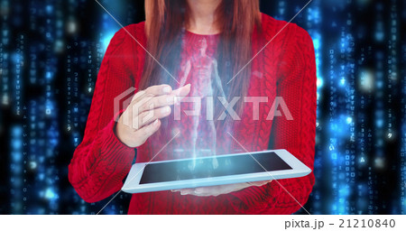 Composite image of mid section of a hipster woman using her tabl 21210840