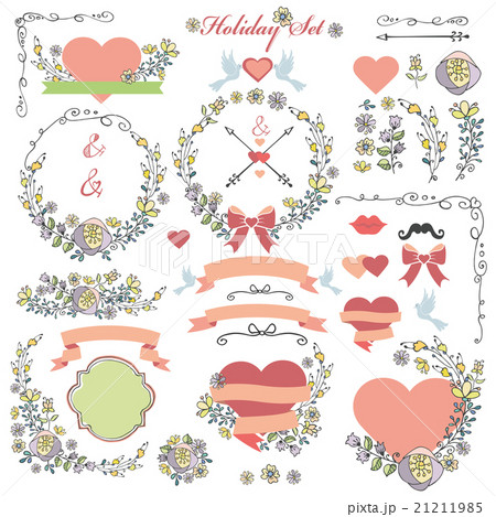 Doodle Holiday set with flowers,swirling decor Doodle Holiday set with flowers,swirling decor 21211985