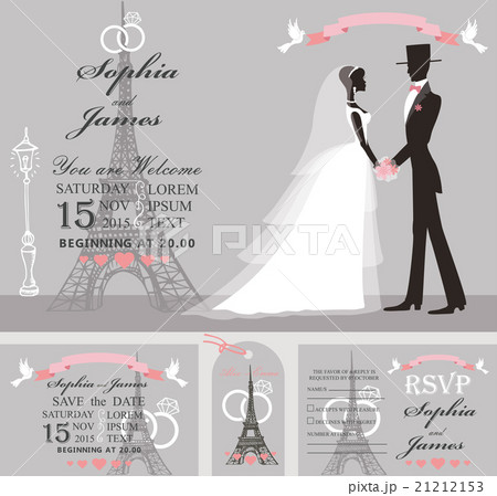 Wedding invitation set.Retro Bride,groom,Eiffel Wedding invitation set.Retro Bride,groom,Eiffel 21212153