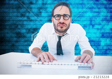 Composite image of business worker with reading glasses on compu 21213228
