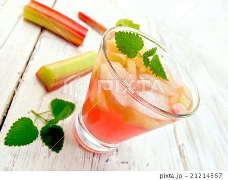Lemonade with rhubarb and mint on board 21214367