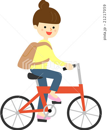 自転車に乗る女性のイラスト素材
