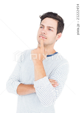Thoughtful man with hand on chin Thoughtful man with hand on chin 21222454