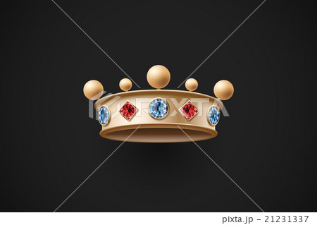 Icon of gold royal crown with red and blue diamond 21231337