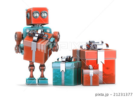 Robot with gift boxes. Isolated. 21231377