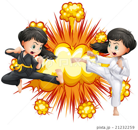 Two girl in kungfu outfit fighting Two girl in kungfu outfit fighting 21232259