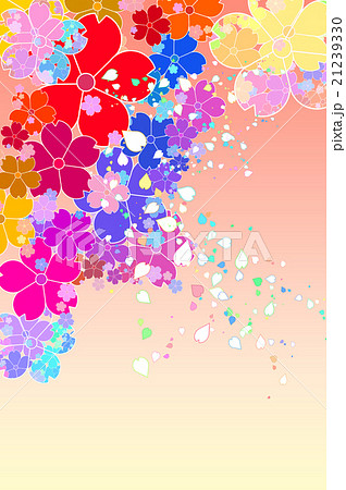 和風イメージのカラフルな花のイラスト素材