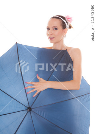 Pretty attractive bride woman holding umbrella 21245960