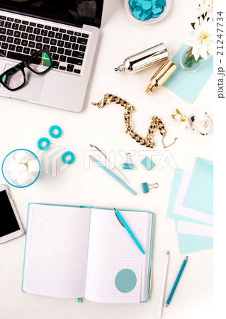 Still life of fashion woman, blue objects on Still life of fashion woman, blue objects on 21247734