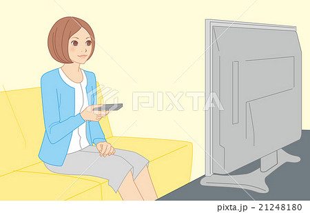 テレビを見る女性のイラスト素材
