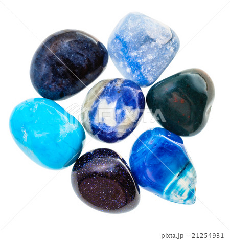 pile of blue natural mineral gemstones isolated 21254931