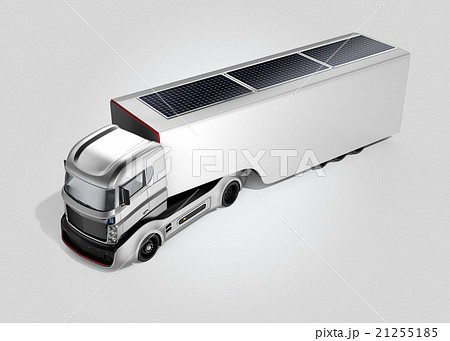 ハイブリッドトラックイメージ トレーラー車体の上にソーラーパネル付き のイラスト素材