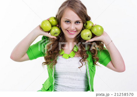 Pretty girl with appetizing apples, healthy food Pretty girl with appetizing apples, healthy food 21258570