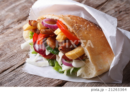 doner kebab with meat, potatoes and vegetables doner kebab with meat, potatoes and vegetables 21263364