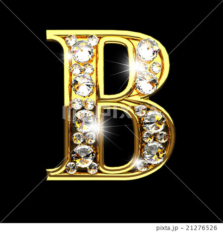 b isolated golden letters with diamonds on black 21276526
