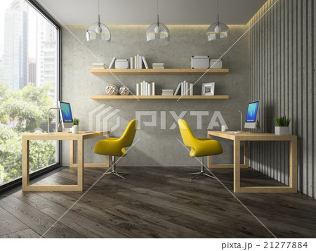 Interior of modern office with two yellow armchair Interior of modern office with two yellow armchair 21277884