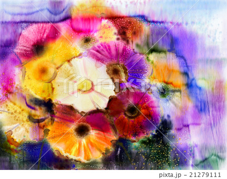 Abstract flowers watercolor painting daisy gerbera 21279111