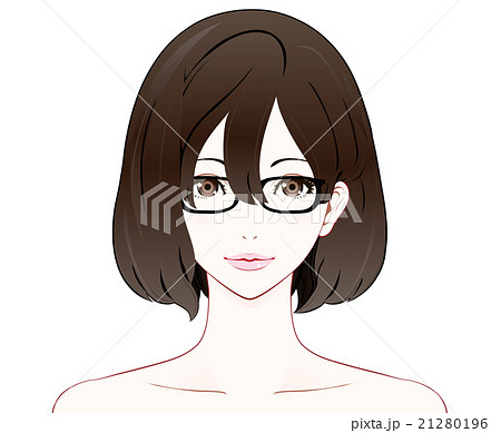 メガネをかけた女性の表情 ヌードのイラスト素材