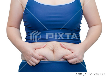 Asian woman in swim suit showing her stretch marks 21282577