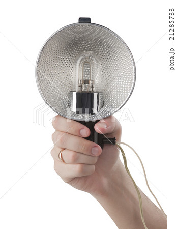 hand with vintage photo flash isolated on white  21285733