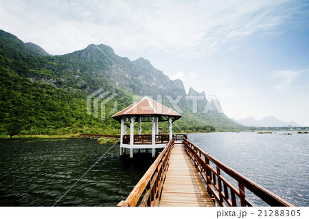 The wooden bridge in lotus lake and wood  21288305